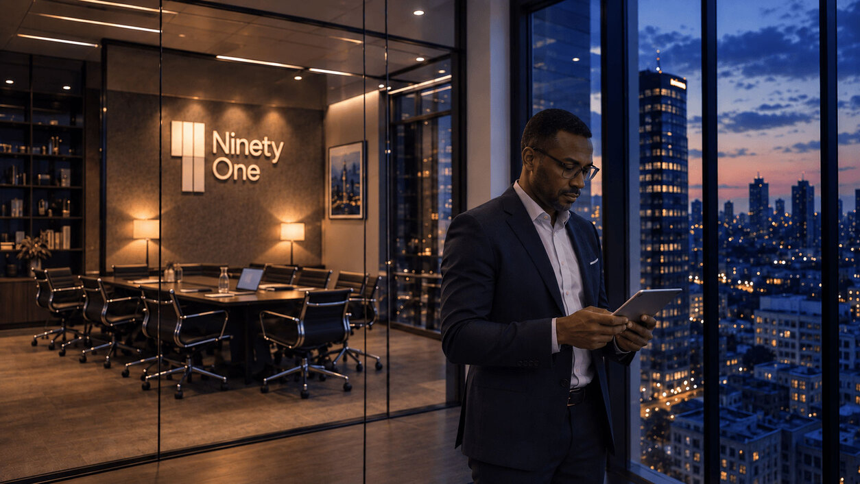 A man in the Ninety One office